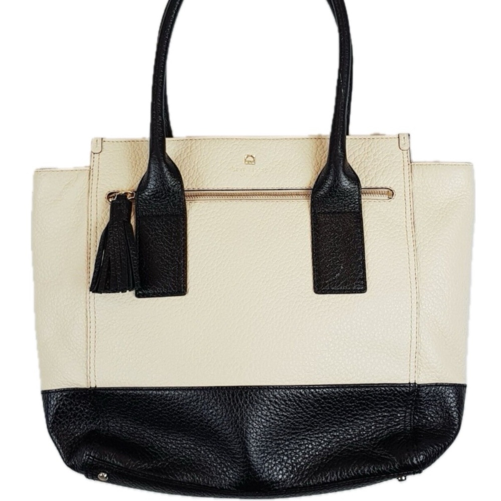 Kate Spade Tote Pebbled Cream Black Two Tone Shoulder Bag Purse Linda Southport